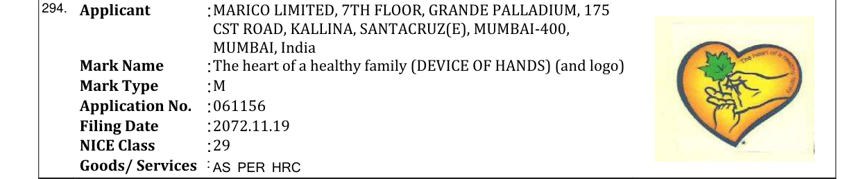 Original bulletin entry for The heart of a healthy family (DEVICE OF HANDS) (and logo)