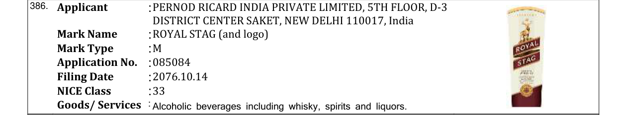 Original bulletin entry for ROYAL STAG (and logo)