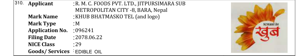 Original bulletin entry for KHUB BHATMASKO TEL (and logo)