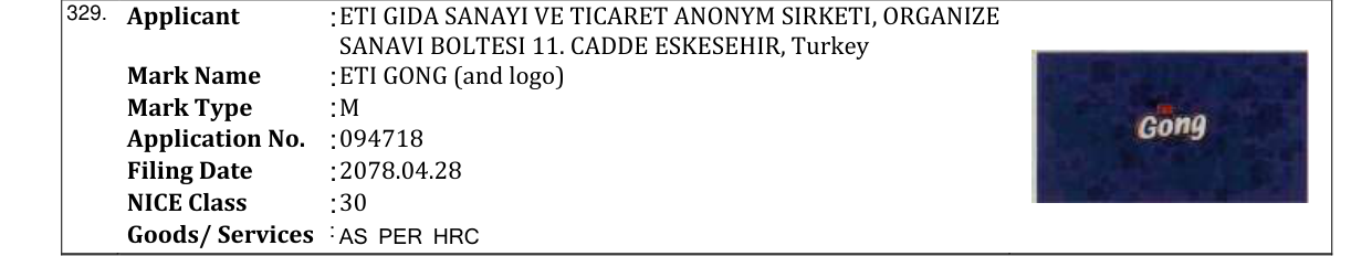 Original bulletin entry for ETI GONG (and logo)