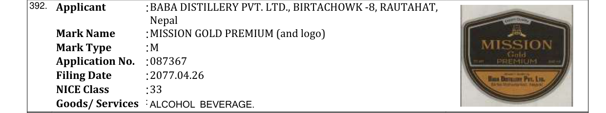 Original bulletin entry for MISSION GOLD PREMIUM (and logo)