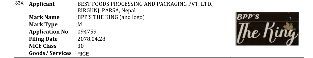 Original bulletin entry for BPP'S THE KING (and logo)
