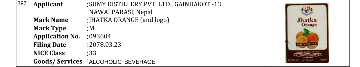 Original bulletin entry for JHATKA ORANGE (and logo)
