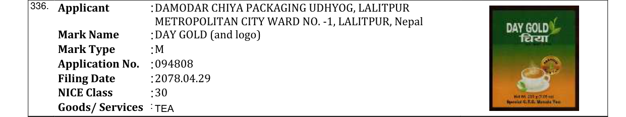 Original bulletin entry for DAY GOLD (and logo)