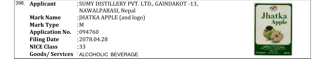 Original bulletin entry for JHATKA APPLE (and logo)