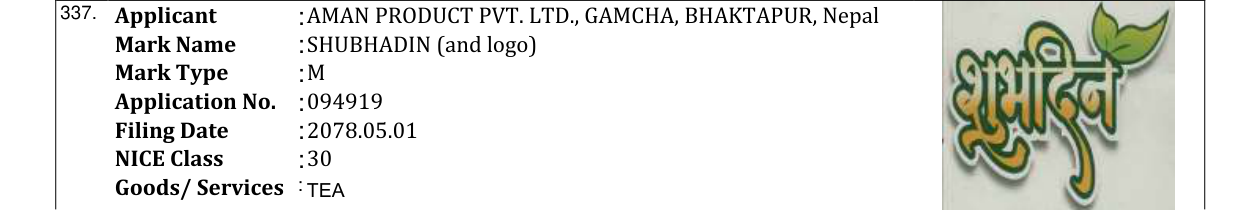 Original bulletin entry for SHUBHADIN (and logo)