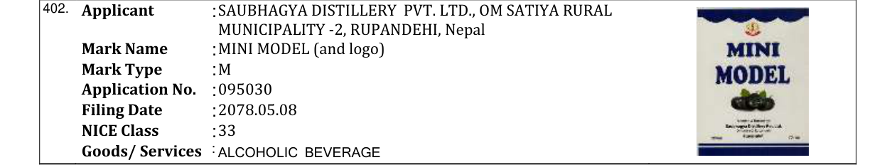 Original bulletin entry for MINI MODEL (and logo)