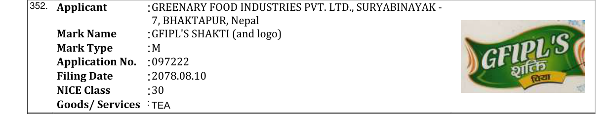 Original bulletin entry for GFIPL'S SHAKTI (and logo)