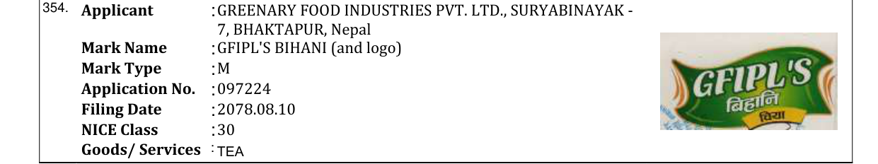 Original bulletin entry for GFIPL'S BIHANI (and logo)