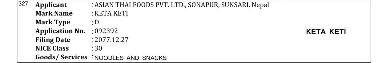 Original bulletin entry for KETA KETI