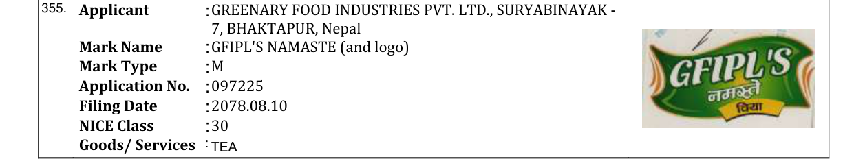 Original bulletin entry for GFIPL'S NAMASTE (and logo)