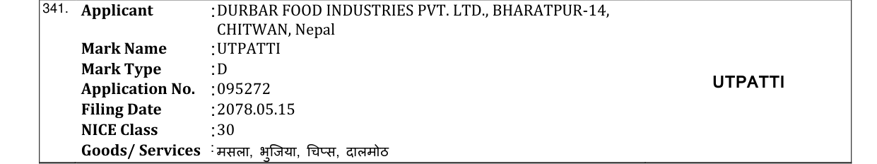 Original bulletin entry for UTPATTI