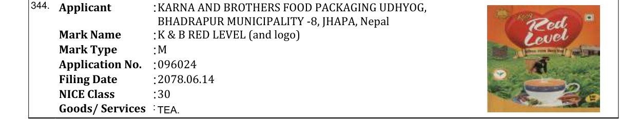 Original bulletin entry for K & B RED LEVEL (and logo)