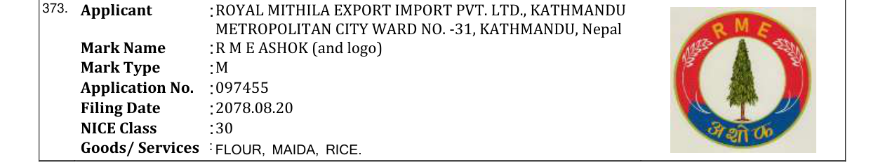 Original bulletin entry for R M E ASHOK (and logo)