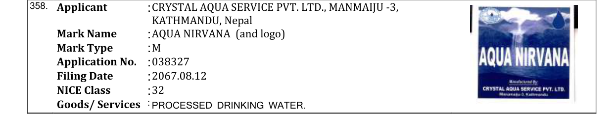 Original bulletin entry for AQUA NIRVANA (and logo)