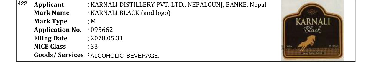 Original bulletin entry for KARNALI BLACK (and logo)