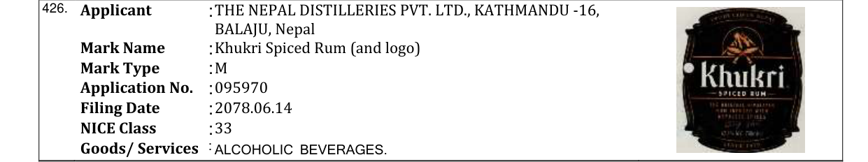 Original bulletin entry for Khukri Spiced Rum (and logo)