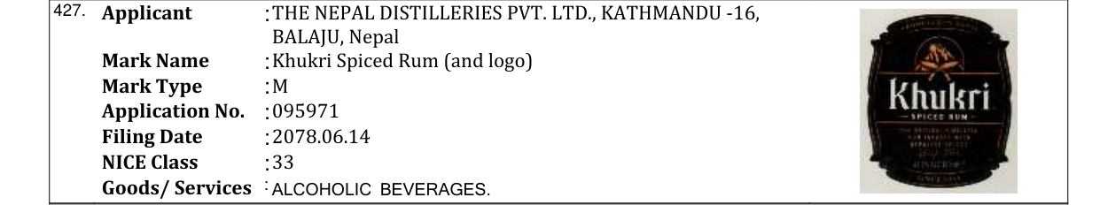 Original bulletin entry for Khukri Spiced Rum (and logo)