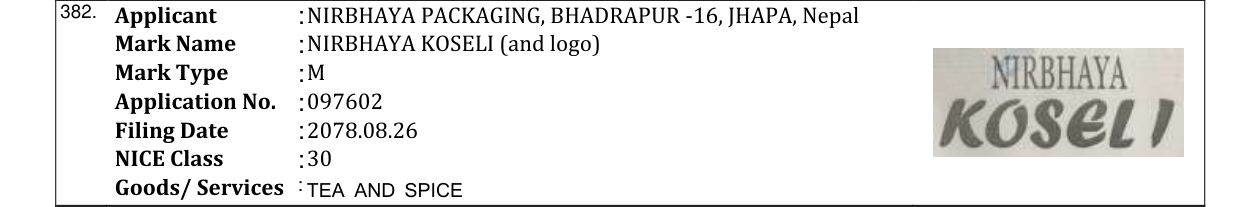 Original bulletin entry for NIRBHAYA KOSELI (and logo)