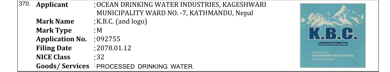Original bulletin entry for K.B.C. (and logo)