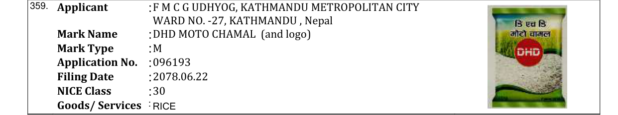 Original bulletin entry for DHD MOTO CHAMAL (and logo)