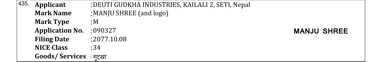 Original bulletin entry for MANJU SHREE (and logo)