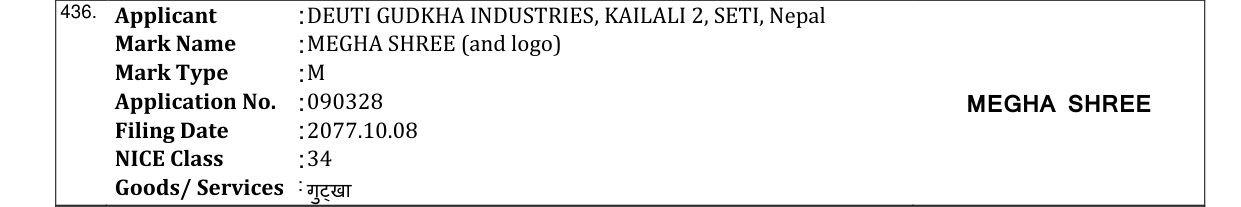 Original bulletin entry for MEGHA SHREE (and logo)
