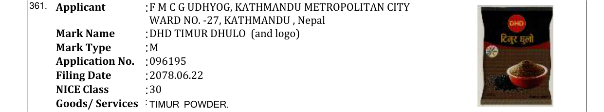 Original bulletin entry for DHD TIMUR DHULO (and logo)