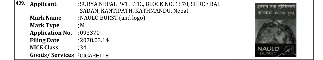 Original bulletin entry for NAULO BURST (and logo)