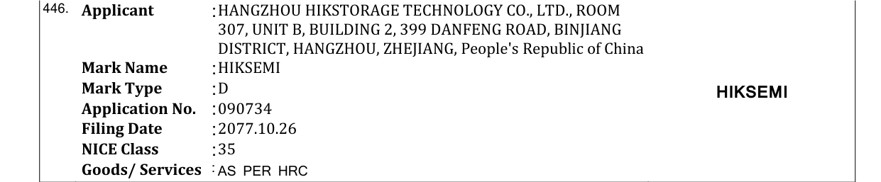 Original bulletin entry for HIKSEMI