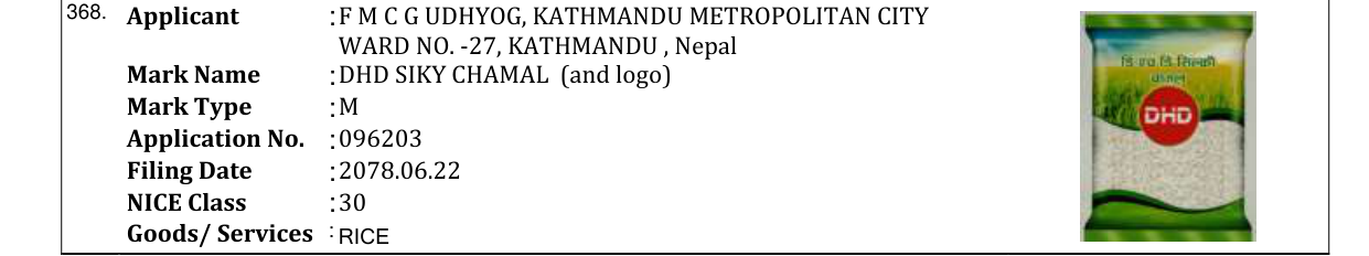 Original bulletin entry for DHD SIKY CHAMAL (and logo)