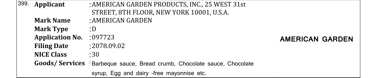 Original bulletin entry for AMERICAN GARDEN