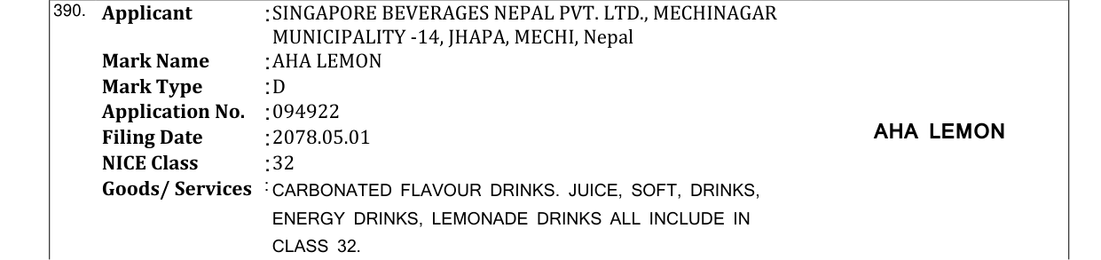Original bulletin entry for AHA LEMON