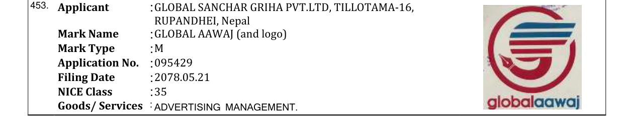 Original bulletin entry for GLOBAL AAWAJ (and logo)
