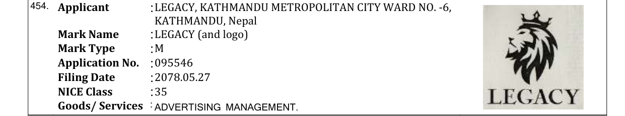 Original bulletin entry for LEGACY (and logo)