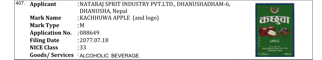 Original bulletin entry for KACHHUWA APPLE (and logo)