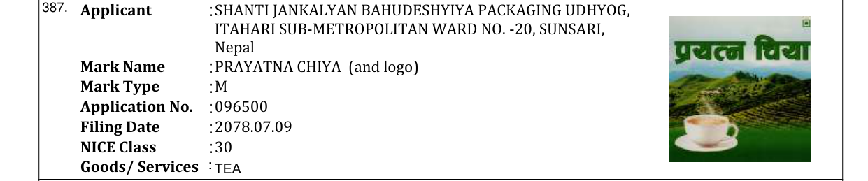 Original bulletin entry for PRAYATNA CHIYA (and logo)
