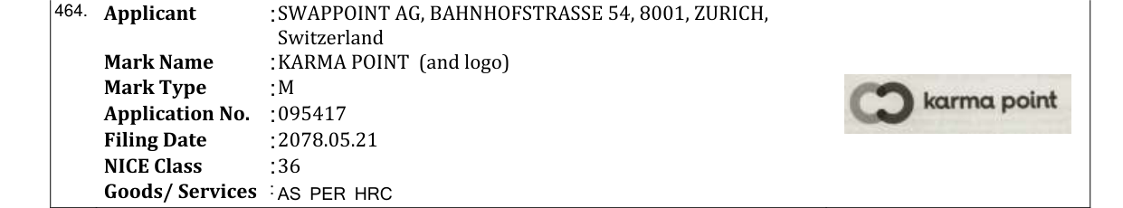 Original bulletin entry for KARMA POINT (and logo)