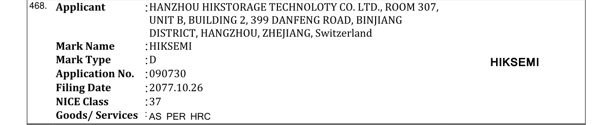 Original bulletin entry for HIKSEMI