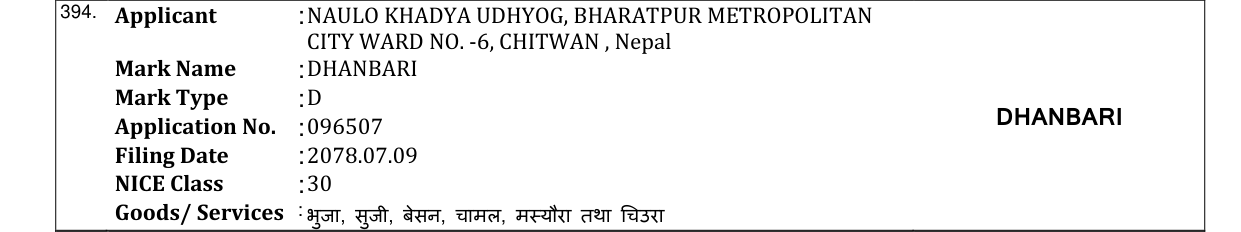 Original bulletin entry for DHANBARI