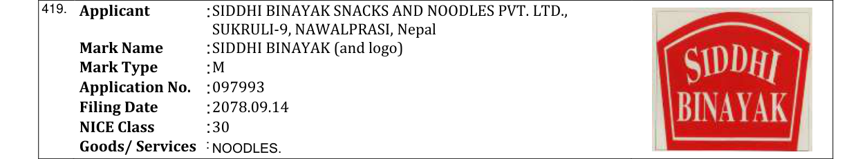 Original bulletin entry for SIDDHI BINAYAK (and logo)