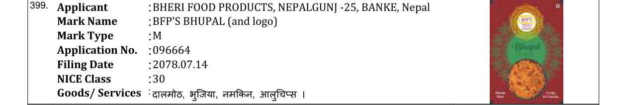Original bulletin entry for BFP'S BHUPAL (and logo)