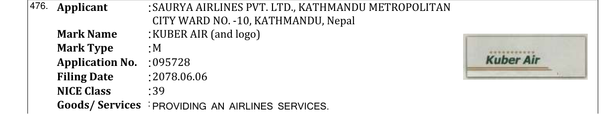 Original bulletin entry for KUBER AIR (and logo)