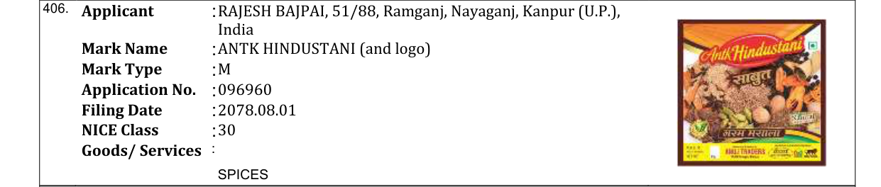 Original bulletin entry for ANTK HINDUSTANI (and logo)