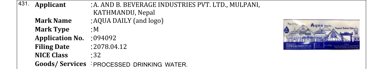 Original bulletin entry for AQUA DAILY (and logo)