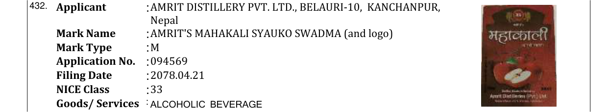 Original bulletin entry for AMRIT'S MAHAKALI SYAUKO SWADMA (and logo)