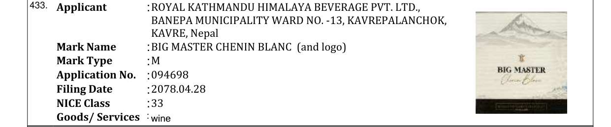 Original bulletin entry for BIG MASTER CHENIN BLANC (and logo)