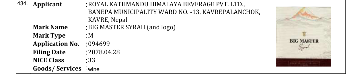 Original bulletin entry for BIG MASTER SYRAH (and logo)