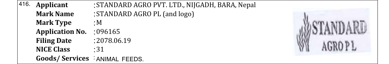 Original bulletin entry for STANDARD AGRO PL (and logo)