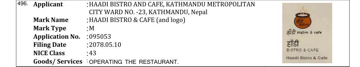 Original bulletin entry for HAADI BISTRO & CAFE (and logo)